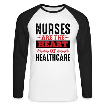 Krankenschwestern sind das Herz Gesundheitswesens - Unisex Baseballshirt langarm - Weiß/Schwarz - Vorne - Nik (191cm)