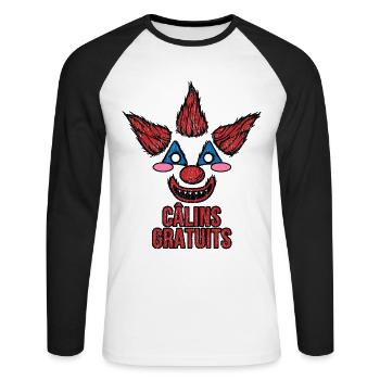 Clown à trois pointes de cheveux terrifiant - T-shirt baseball manches longues Homme - blanc/noir - Devant - Nik (191cm)