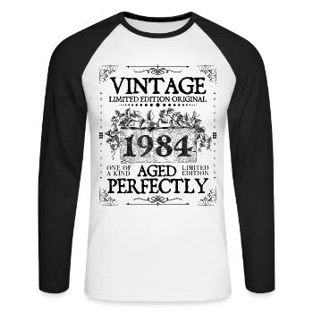 1984 | Vintage Perfekt gealtert seit 1984 Geburtstag - Unisex Baseballshirt langarm - Weiß/Schwarz - Vorne - Nik (191cm)