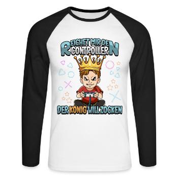 Zocken Reichet mir den Controller Gaming - Unisex Baseballshirt langarm - Weiß/Schwarz - Vorne - Nik (191cm)