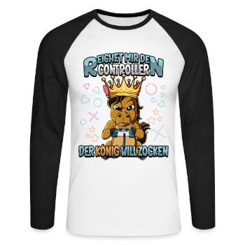 Zocken Reichet mir den Controller Gaming - Unisex Baseballshirt langarm - Weiß/Schwarz - Vorne - Nik (191cm)