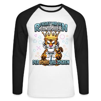 Zocken Reichet mir den Controller Gaming - Unisex Baseballshirt langarm - Weiß/Schwarz - Vorne - Nik (191cm)