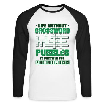 Mots croisés Amateurs de mots croisés - T-shirt baseball manches longues Homme - blanc/noir - Devant - Nik (191cm)
