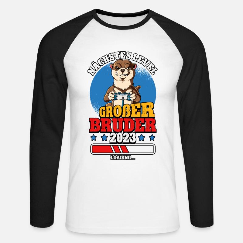 Nächstes Level Großer Bruder 2023 - Unisex Baseballshirt langarm - Weiß/Schwarz