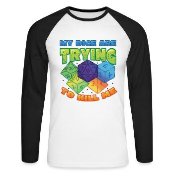 Mes dés essaient de me tuer. - T-shirt baseball manches longues Homme - blanc/noir - Devant - Nik (191cm)
