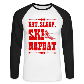 Eat Sleep Ski Repeat - Unisex Long Sleeve Baseball T-Shirt - white/black - Front - Nik (191cm)