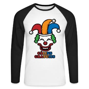 Câlins Gratuits Clown Bouffon Souriant Terrifiant - T-shirt baseball manches longues Homme - blanc/noir - Devant - Nik (191cm)