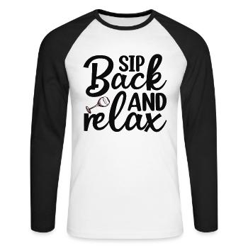 Nippen Sie und entspannen Sie sich - Unisex Baseballshirt langarm - Weiß/Schwarz - Vorne - Nik (191cm)