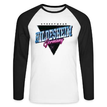 Hildesheim Deutschland Stadt Skyline Vintage Retro - Unisex Baseballshirt langarm - Weiß/Schwarz - Vorne - Nik (191cm)