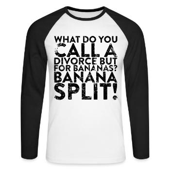Was Nennt Man Eine Scheidung, Aber Für Bananen? - Unisex Baseballshirt langarm - Weiß/Schwarz - Vorne - Nik (191cm)
