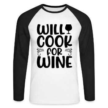 Nous cuisinons pour le vin - T-shirt baseball manches longues Homme - blanc/noir - Devant - Nik (191cm)