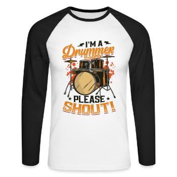 Je suis un batteur s’il vous plaît crier - T-shirt baseball manches longues Homme - blanc/noir - Devant - Nik (191cm)