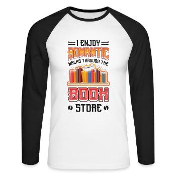 Romantische Spaziergänge Durch Den Buchladen. - Unisex Baseballshirt langarm - Weiß/Schwarz - Vorne - Nik (191cm)