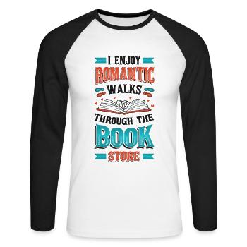 Romantische Spaziergänge Durch Den Buchladen. - Unisex Baseballshirt langarm - Weiß/Schwarz - Vorne - Nik (191cm)