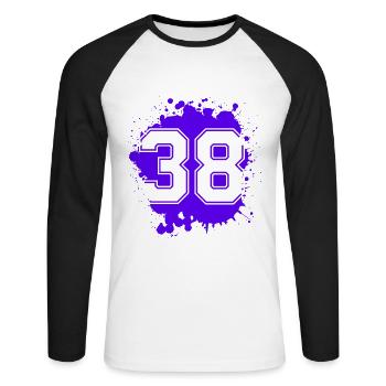 38 Zahl Klecks - Unisex Baseballshirt langarm - Weiß/Schwarz - Vorne - Nik (191cm)