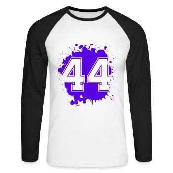 44 Zahl Klecks - Unisex Baseballshirt langarm - Weiß/Schwarz - Vorne - Nik (191cm)