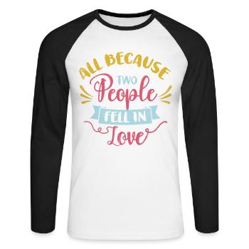All because two people join the bride - Unisex Long Sleeve Baseball T-Shirt - white/black - Front - Nik (191cm)