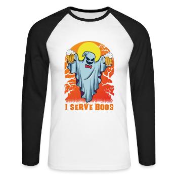 Served & Boos Kellner Kellnerin Server Halloween - Unisex Baseballshirt langarm - Weiß/Schwarz - Vorne - Nik (191cm)
