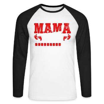 Werdende Mama 2023 Loading - Unisex Baseballshirt langarm - Weiß/Schwarz - Vorne - Nik (191cm)