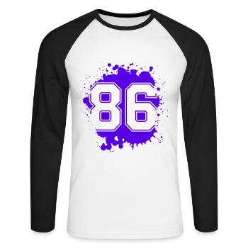 86 Zahl Klecks - Unisex Baseballshirt langarm - Weiß/Schwarz - Vorne - Nik (191cm)