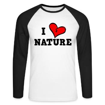 J’aime la nature - T-shirt baseball manches longues Homme - blanc/noir - Devant - Nik (191cm)
