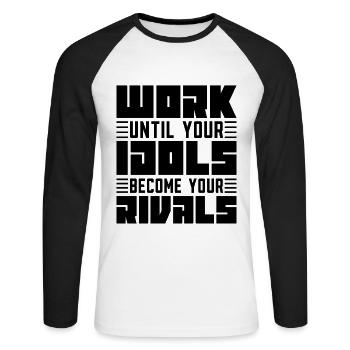 Work Until Your Idols Judo Fighter Karate Training - Unisex Baseballshirt langarm - Weiß/Schwarz - Vorne - Nik (191cm)