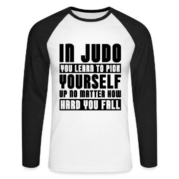 En judo, vous apprenez le karaté de combat d’entraînement de combattant - T-shirt baseball manches longues Homme - blanc/noir - Devant - Nik (191cm)