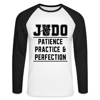 Judo Patience Practice Fighter Training Karate - Unisex Long Sleeve Baseball T-Shirt - white/black - Front - Nik (191cm)