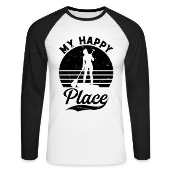 SUP Girl My Happy Place I Water Sports Stand Up Pa - Unisex Long Sleeve Baseball T-Shirt - white/black - Front - Nik (191cm)