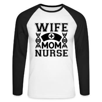 Ehefrau Mom Krankenschwester - Unisex Baseballshirt langarm - Weiß/Schwarz - Vorne - Nik (191cm)