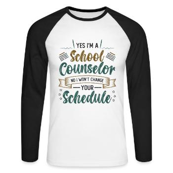 Oui, je suis conseillère scolaire. - T-shirt baseball manches longues Homme - blanc/noir - Devant - Nik (191cm)