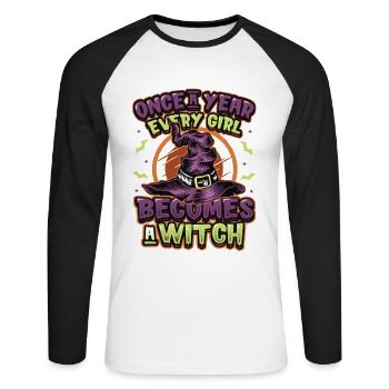 Once every girl becomes a witch on Halloween. - Unisex Long Sleeve Baseball T-Shirt - white/black - Front - Nik (191cm)