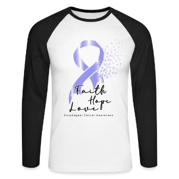 Cancer de l’œsophage du ruban de pervenche en avril - T-shirt baseball manches longues Homme - blanc/noir - Devant - Nik (191cm)
