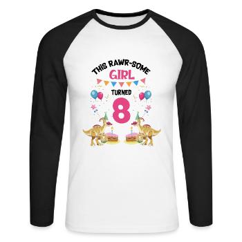 Parasaurolophus Design Birthday Party - Unisex Long Sleeve Baseball T-Shirt - white/black - Front - Nik (191cm)