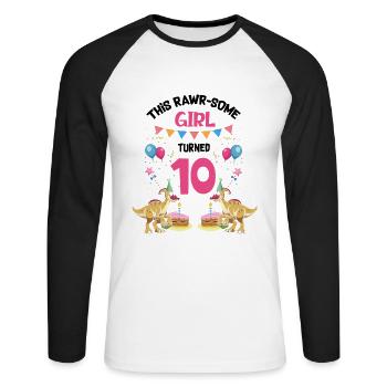 Parasaurolophus Girls Design Fête d’anniversaire - T-shirt baseball manches longues Homme - blanc/noir - Devant - Nik (191cm)