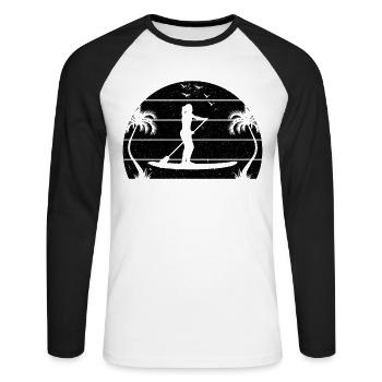 Sunset Stand Up Paddle Board - Water Sports SUP Gi - Unisex Baseballshirt langarm - Weiß/Schwarz - Vorne - Nik (191cm)