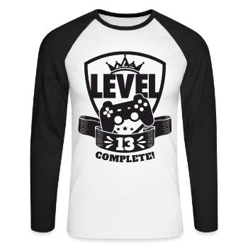 Level 13 Complete Birthday Gift 13 Years - Unisex Long Sleeve Baseball T-Shirt - white/black - Front - Nik (191cm)
