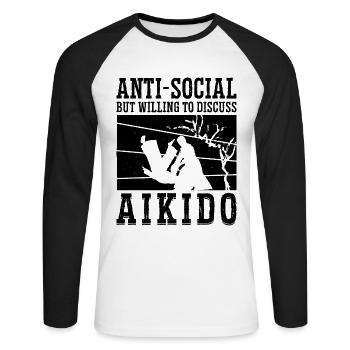 Anti-Social But Willing Aikido Fighter Samurai - Unisex Baseballshirt langarm - Weiß/Schwarz - Vorne - Nik (191cm)