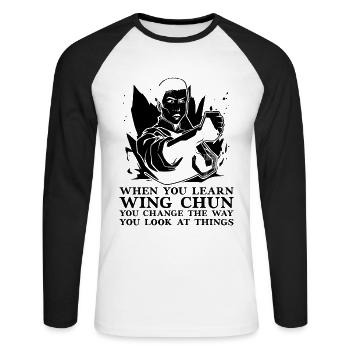 Quand vous apprenez Wing Chun Kung Fu Combat Fighter - T-shirt baseball manches longues Homme - blanc/noir - Devant - Nik (191cm)