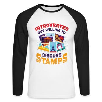 Introverted, but ready to receive stamps - Unisex Long Sleeve Baseball T-Shirt - white/black - Front - Nik (191cm)