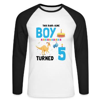 Parasaurolophus Boys Design Birthday Party - Unisex Long Sleeve Baseball T-Shirt - white/black - Front - Nik (191cm)