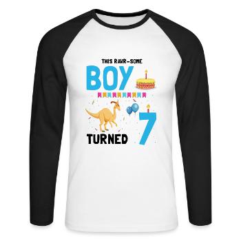 Parasaurolophus Boys Design Birthday Party - Unisex Long Sleeve Baseball T-Shirt - white/black - Front - Nik (191cm)