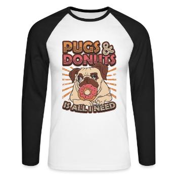 Mops Donut Lover - Unisex Baseballshirt langarm - Weiß/Schwarz - Vorne - Nik (191cm)