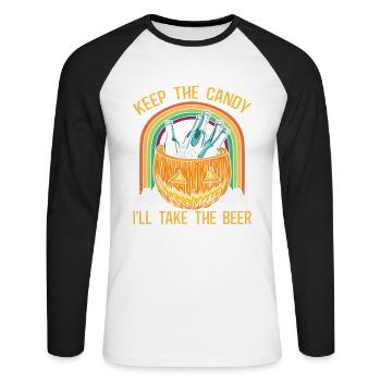 Garde les bonbons, je vais prendre la bière - T-shirt baseball manches longues Homme - blanc/noir - Devant - Nik (191cm)