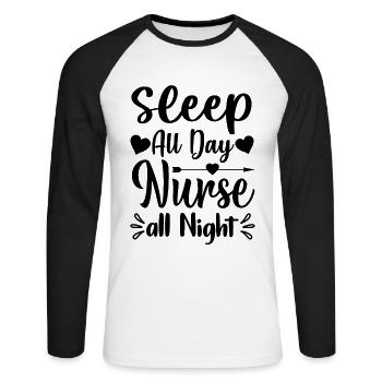 Schlafen Tag Krankenschwester die ganze Nacht - Unisex Baseballshirt langarm - Weiß/Schwarz - Vorne - Nik (191cm)