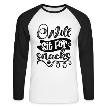 S’assoit pour des friandises - T-shirt baseball manches longues Homme - blanc/noir - Devant - Nik (191cm)