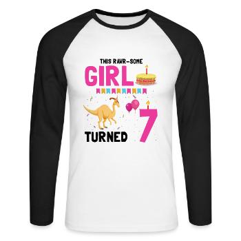 Parasaurolophus Boys Design Birthday Party - Unisex Long Sleeve Baseball T-Shirt - white/black - Front - Nik (191cm)