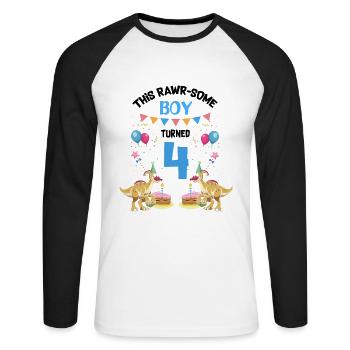 Parasaurolophus Kids for Dinosaur Birthday - Unisex Long Sleeve Baseball T-Shirt - white/black - Front - Nik (191cm)