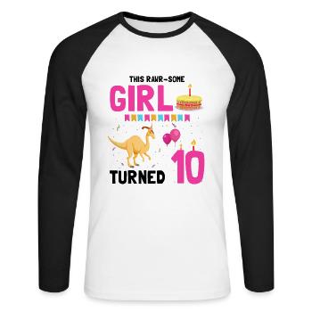 Parasaurolophus Kids for Dinosaur Birthday - Unisex Long Sleeve Baseball T-Shirt - white/black - Front - Nik (191cm)