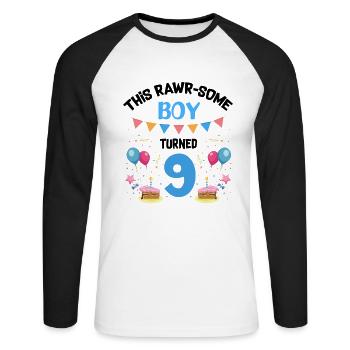 Parasaurolophus Boys Design Birthday Party - Unisex Long Sleeve Baseball T-Shirt - white/black - Front - Nik (191cm)